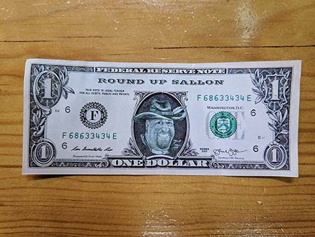 Round Up Saloon dollar bill front